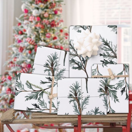 Blue Juniper & Cedar Tree Branch Winter Greenery Geschenkpapier Set
