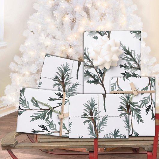 Blue Juniper & Cedar Tree Branch Winter Greenery Geschenkpapier Set