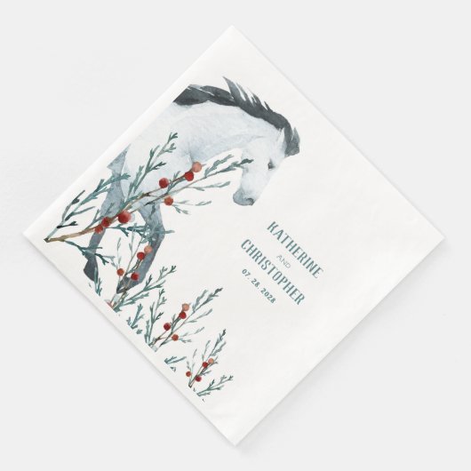 Blue Juniper & Red Berries Serviette (Ecke)