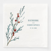 Blue Juniper & Red Berries Sprig Serviette (Vorderseite)