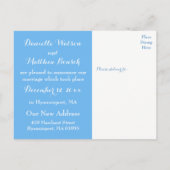 Blue Just Married Lighthouse & Sailboat Wedding Ankündigungspostkarte (Rückseite)