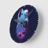 Blue Käfer Retrowave City Lights Runde Wanduhr (Winkel)