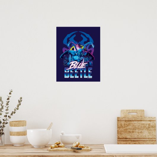 Blue Käfer Retrowave City Sunset Poster (Küche)