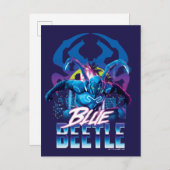 Blue Käfer Retrowave City Sunset Postkarte (Vorne/Hinten)