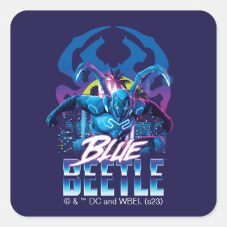 Blue Käfer Retrowave City Sunset Quadratischer Aufkleber