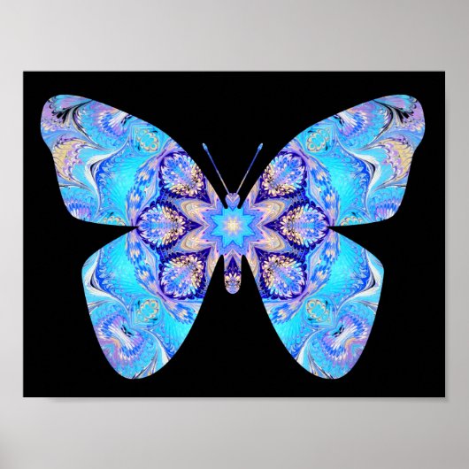 Blue Kaleidoskop Butterfly Print Poster (Vorne)