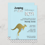 Blue Kangaroo Jumping for Joy Boy Baby Dusche Einladung (Vorne/Hinten)