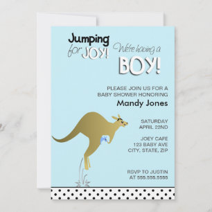 Blue Kangaroo Jumping for Joy Boy Baby Dusche Einladung