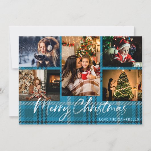Blue Kariert 5 Frohe Weihnachts-Foto (Vorderseite)