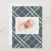 Blue Kariert Baby Birth Announcement Foto Card Ankündigung (Rückseite)