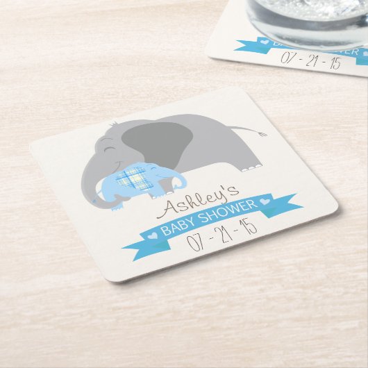Blue Kariert Baby Elephant Baby Dusche Rechteckiger Pappuntersetzer (angewinkelt)