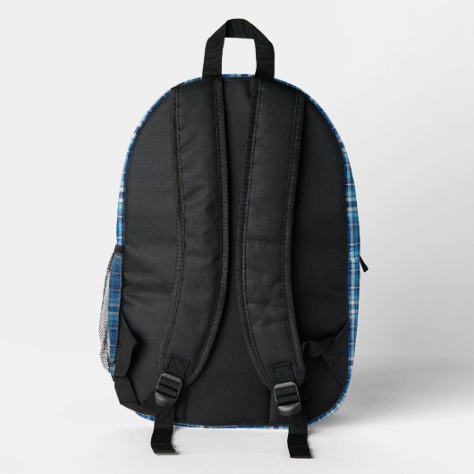 Blue Kariert Back Pack Bedruckter Rucksack (Rückseite)
