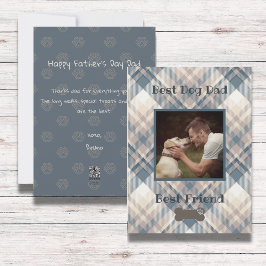 Blue Kariert Best Dog Vater Foto Flachkarte Feiertagskarte
