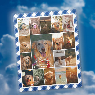 Blue Kariert Border 17 Foto Collage Pet Memorial Fleecedecke