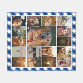 Blue Kariert Border 17 Foto Collage Pet Memorial Fleecedecke (Vorderseite (Horizontal))