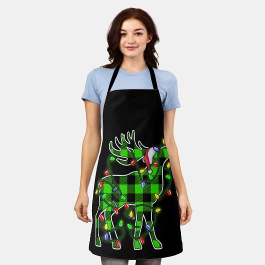 Blue Kariert Buffalo Deer Christmas Pajamas Xmas Schürze (Getragen)