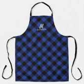 Blue Kariert Buffalo Monogram Name Cooking Schürze (Vorderseite)