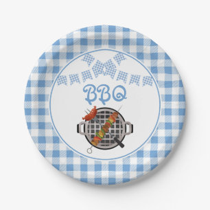 Blue Kariert Bunting Banner GRILLEN Party Pappteller