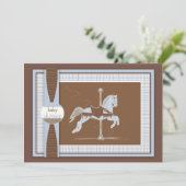 Blue Kariert Carousel Horse Baby Dusche Einladung (Stehend Vorderseite)