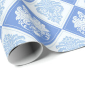 Blue Kariert Damask Geschenkpapier (Rolleneckpunkt)