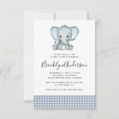Blue Kariert Elephant Baby Dusche Einladung (Vorderseite)