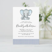 Blue Kariert Elephant Baby Dusche Einladung (Stehend Vorderseite)