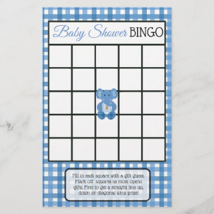 Blue Kariert Elephant Themed Baby Duschspiele Flyer