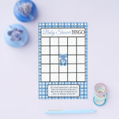 Blue Kariert Elephant Themed Baby Duschspiele Flyer (Einzeln)