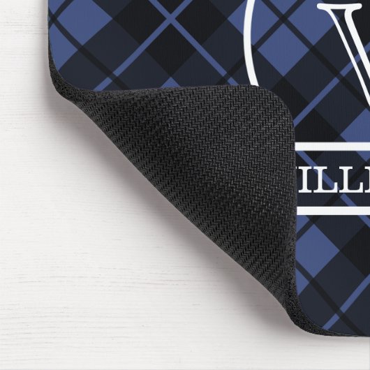 Blue Kariert Fish & Hok Monogram Mousepad (Ecke)