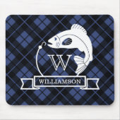 Blue Kariert Fish & Hok Monogram Mousepad (Vorne)