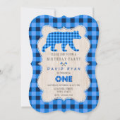 Blue Kariert Flannel Up Lumberjack Erster Geburtst Einladung (Rückseite)
