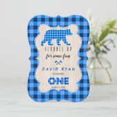 Blue Kariert Flannel Up Lumberjack Erster Geburtst Einladung (Stehend Vorderseite)