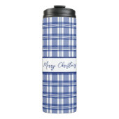 Blue Kariert Frohe Weihnachten Thermosbecher (Vorderseite)