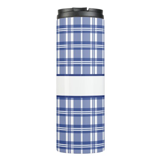 Blue Kariert Frohe Weihnachten Thermosbecher (Rückseite)