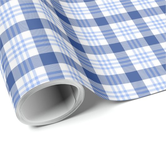 Blue Kariert Gift Wrap | Blaues weißes Tartan - Mu Geschenkpapier (Rolleneckpunkt)