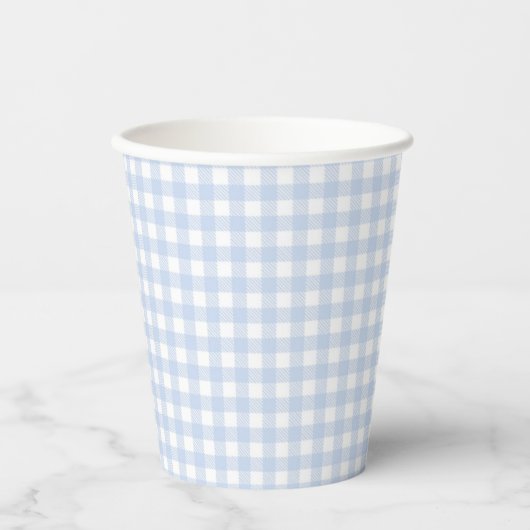 Blue Kariert Gingham Baby Dusche Pappbecher (Vorderseite)