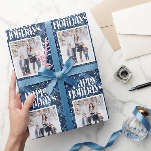 Blue Kariert Gingham Custom Foto Christmas Holiday Geschenkpapier
