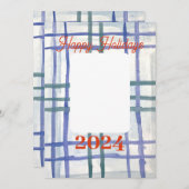 Blue Kariert Holiday Card Feiertagskarte (Vorne/Hinten)