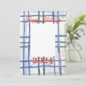 Blue Kariert Holiday Card Feiertagskarte (Stehend Vorderseite)