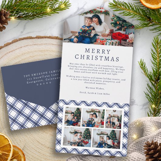 Blue Kariert Holiday Trifold Card All In One Einladung