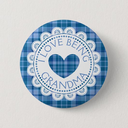 Blue Kariert I Liebe Oma Button (Vorderseite)