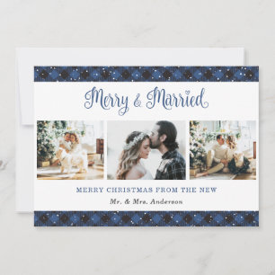Blue Kariert Merry und Verheiratete Weihnachtskart Feiertagskarte