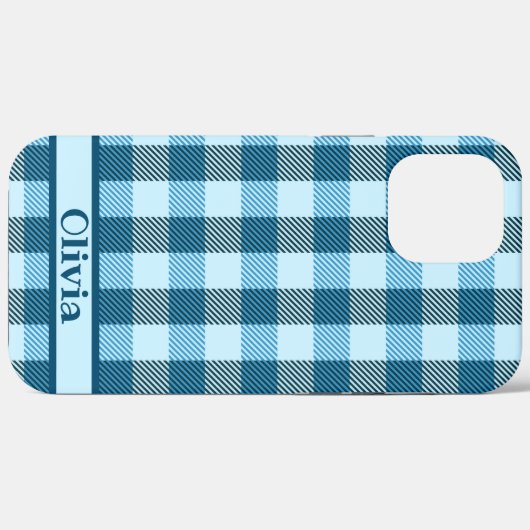 Blue Kariert Modern Simple Name Case-Mate iPhone Hülle (Rückseite (Horizontal))