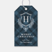 Blue Kariert Monogram Christmas Geschenkanhänger (Vorderseite)