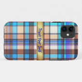 Blue kariert Monogram iPhone Case (Rückseite (Horizontal))
