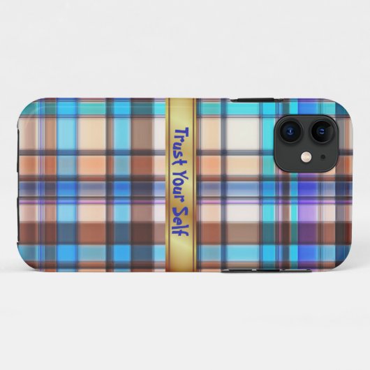 Blue kariert Monogram iPhone Case (Rückseite (Horizontal))