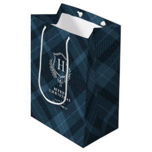 Blue Kariert Monogram Name Christmas Mittlere Geschenktüte
