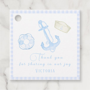 Blue Kariert Nautical Baby Boy Babydusche Geschenkanhänger