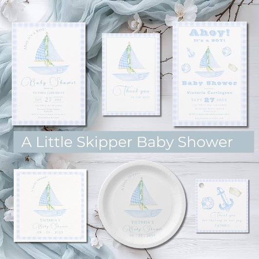 Blue Kariert Nautical Baby Boy Babydusche Geschenkanhänger