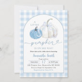 Blue Kariert Preppy Pumpkin Boy Baby Showdusche Einladung (Vorderseite)